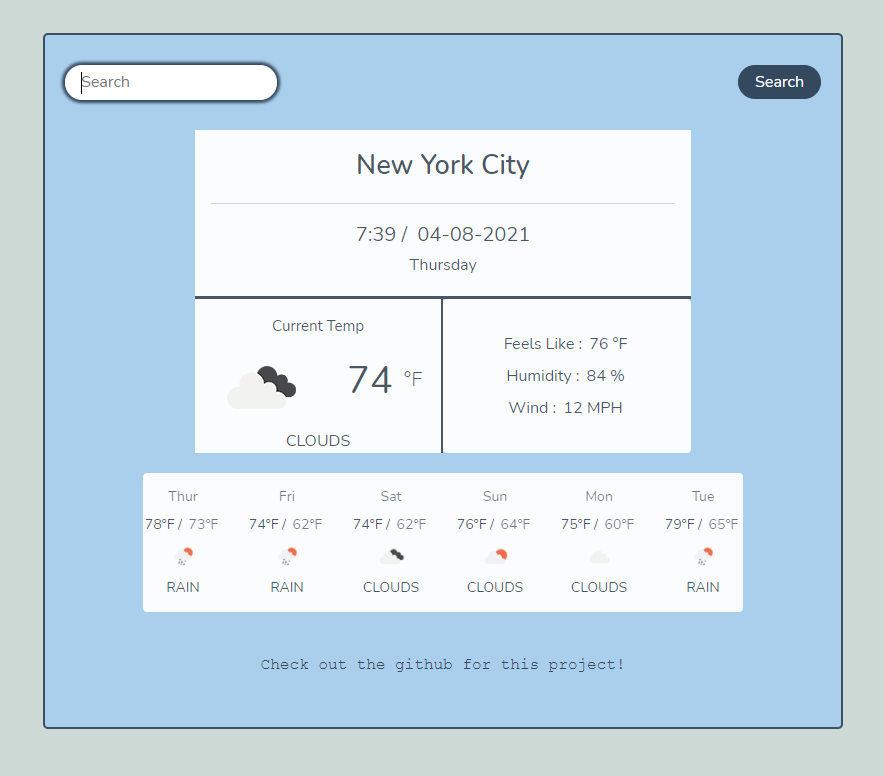 vanilla JS student weather app project